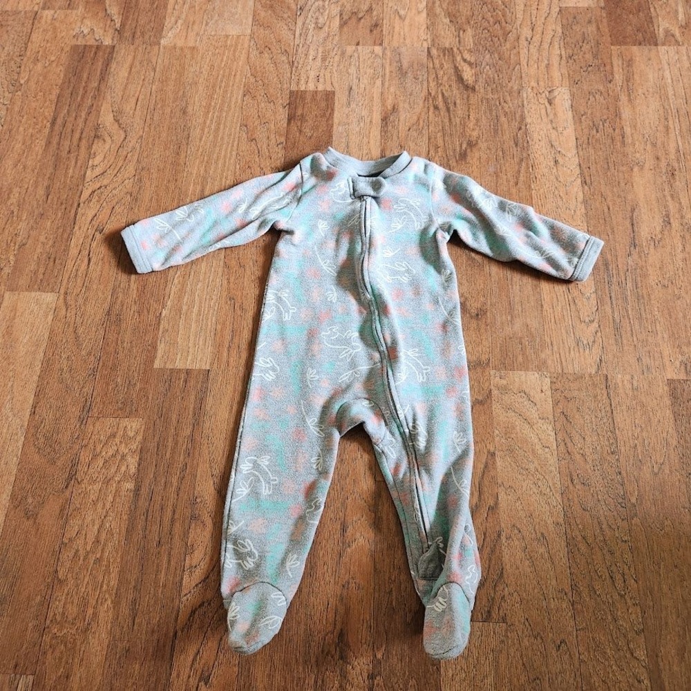 Lullaby Lane Baby Girl Bunny Floral Footed Sleeper Gray Pink 6-9 Months 612